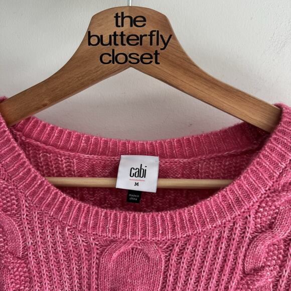 Cabi Elsa Bubblegum Pink Soft Cotton Blend Cable Knit Popover Sweater KD medium - Picture 3 of 4